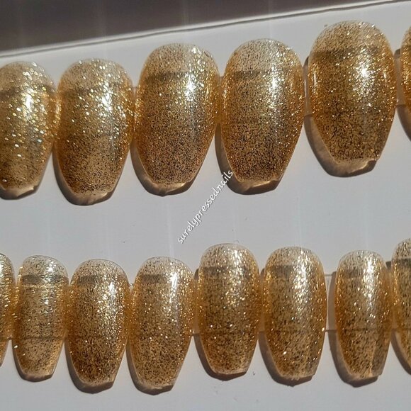Gold Shimmer Short Coffin Press on Nails - Picture 2 of 3